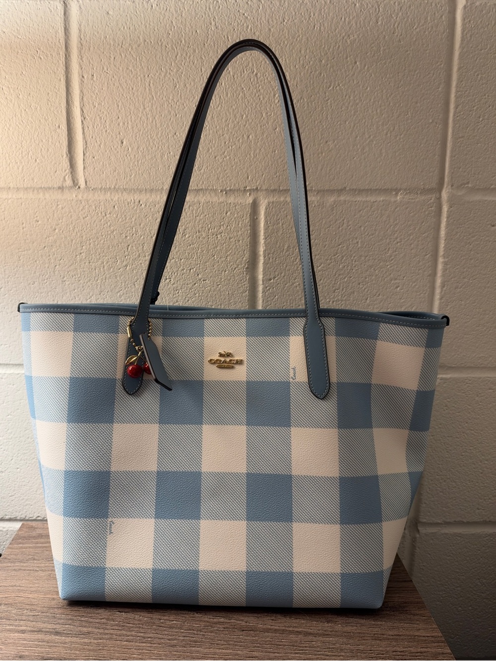 Coach Blue Gingham City Tote Medium